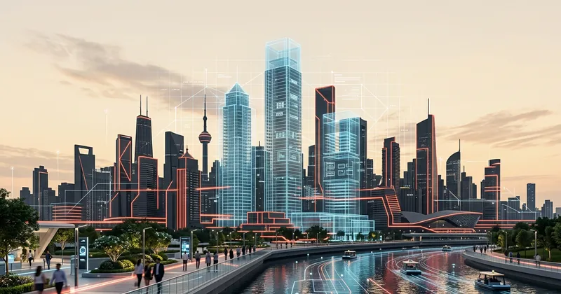 Smart city and digital property technology concept representing real estate innovation and proptech disruption.